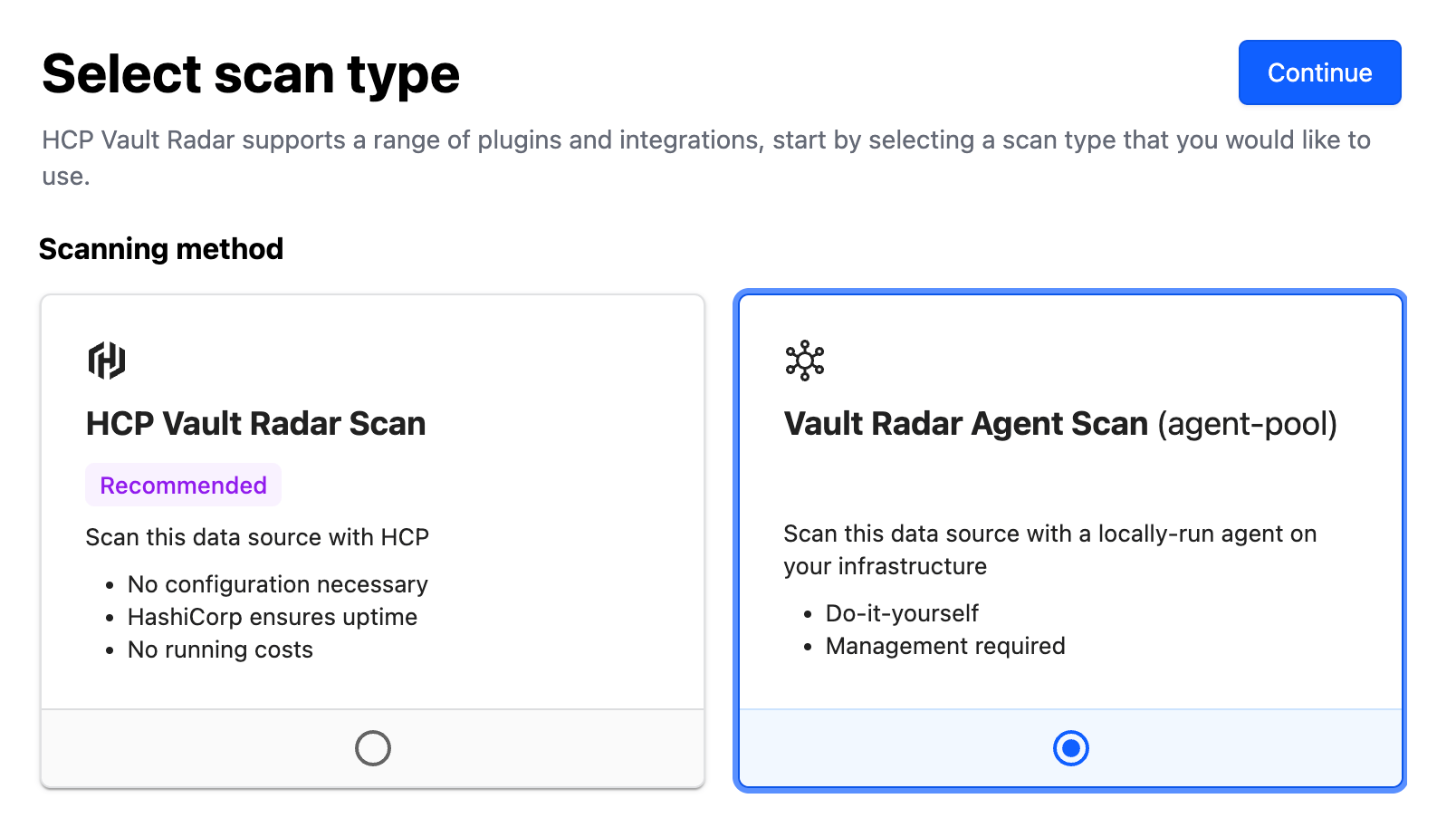 Select Vault Radar Agent Scan option